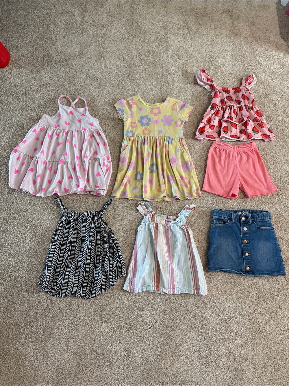 Toddler Girls Summer Dress & Top Bundle - Hearts, Flowers, Strawberries 3T